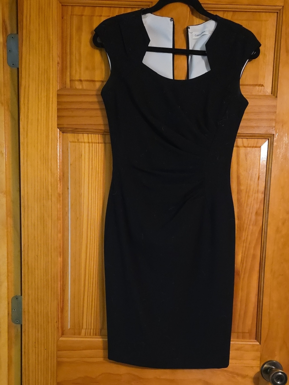Calvin Klein Black Cap-Sleeve Sheath Dress with Keyhole Back